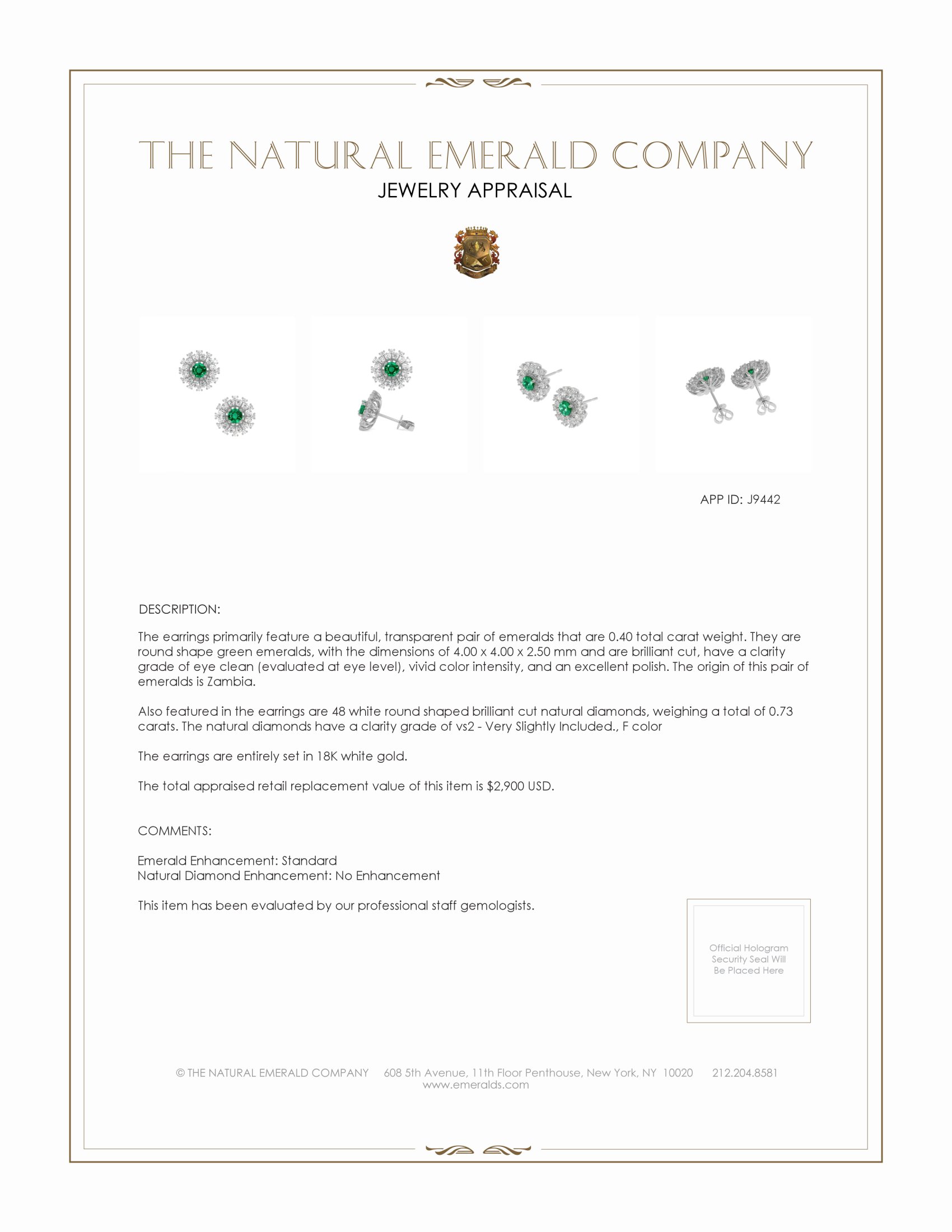 0.40 Ct.Tw. Emerald Natural Diamond Halo Earrings, 18K White Gold