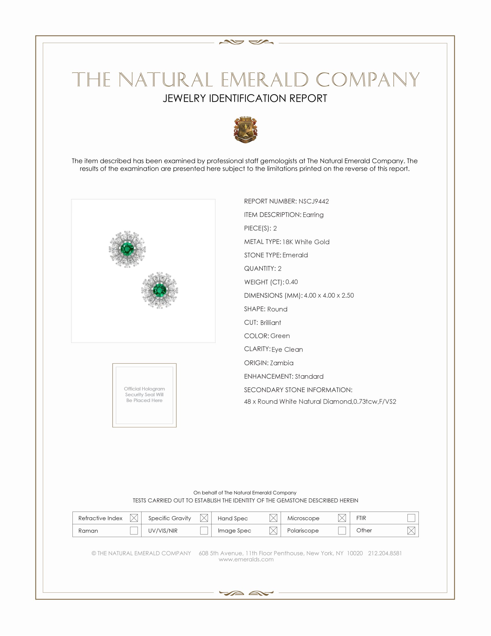 0.40 Ct.Tw. Emerald and Natural Diamond Halo Earrings, 18K White Gold