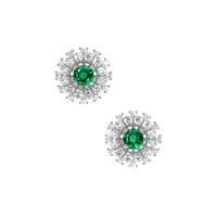 0.40 Ct.Tw. Emerald Natural Diamond Halo Earrings, 18K White Gold Image