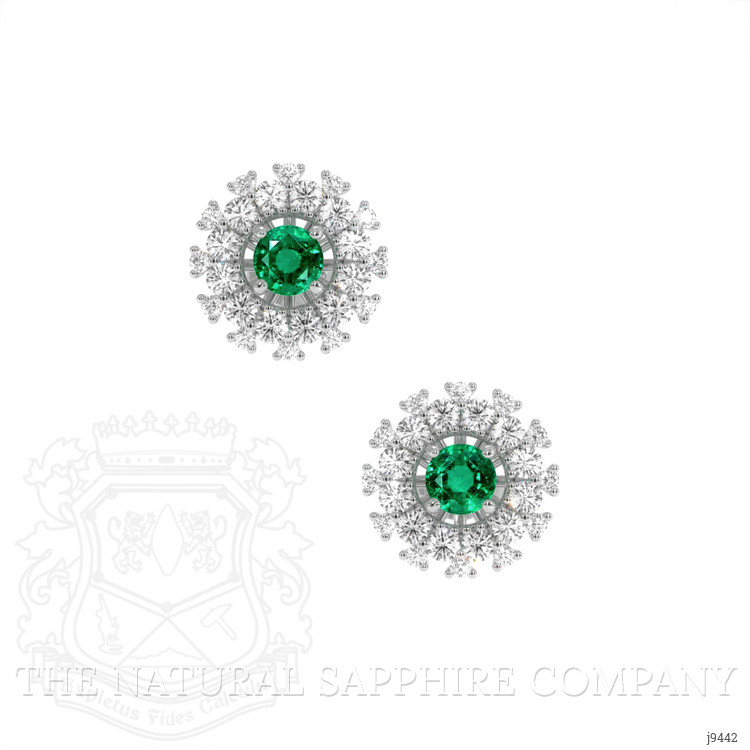 0.40 Ct.Tw. Emerald Natural Diamond Halo Earrings, 18K White Gold