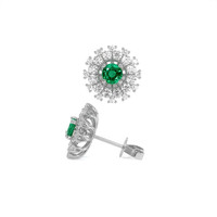 0.40 Ct.Tw. Emerald Natural Diamond Halo Earrings, 18K White Gold Image