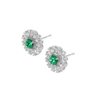 0.40 Ct.Tw. Emerald Natural Diamond Halo Earrings, 18K White Gold Image