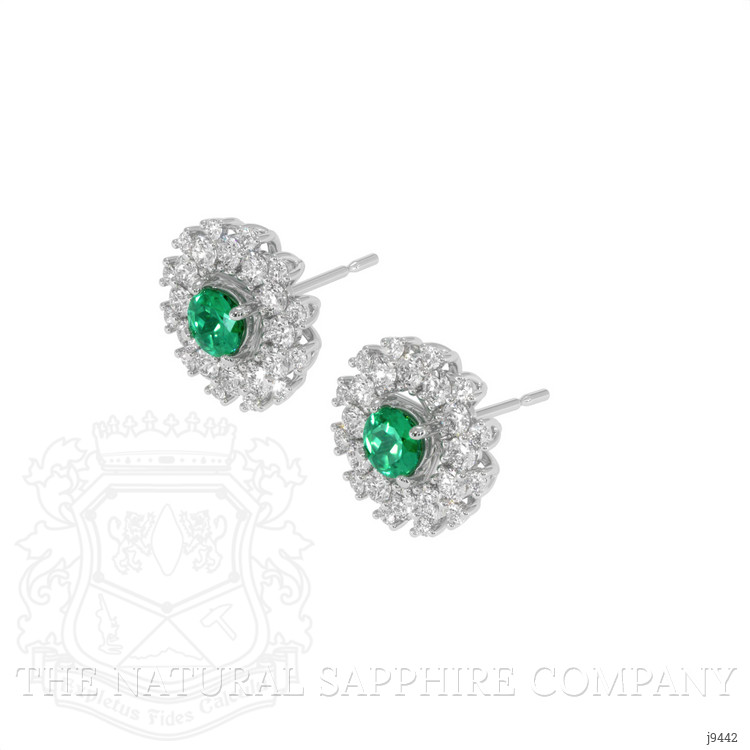 0.40 Ct.Tw. Emerald Natural Diamond Halo Earrings, 18K White Gold