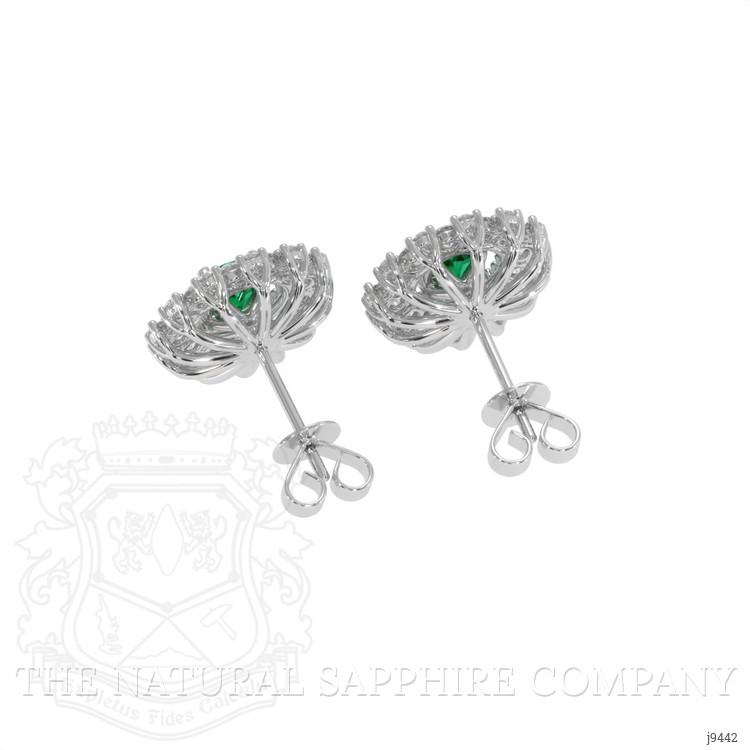 0.40 Ct.Tw. Emerald Natural Diamond Halo Earrings, 18K White Gold