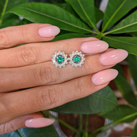 0.40 Ct.Tw. Emerald Natural Diamond Halo Earrings, 18K White Gold Life Style