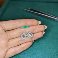 0.40 Ct.Tw. Emerald Natural Diamond Halo Earrings, 18K White Gold Life Style