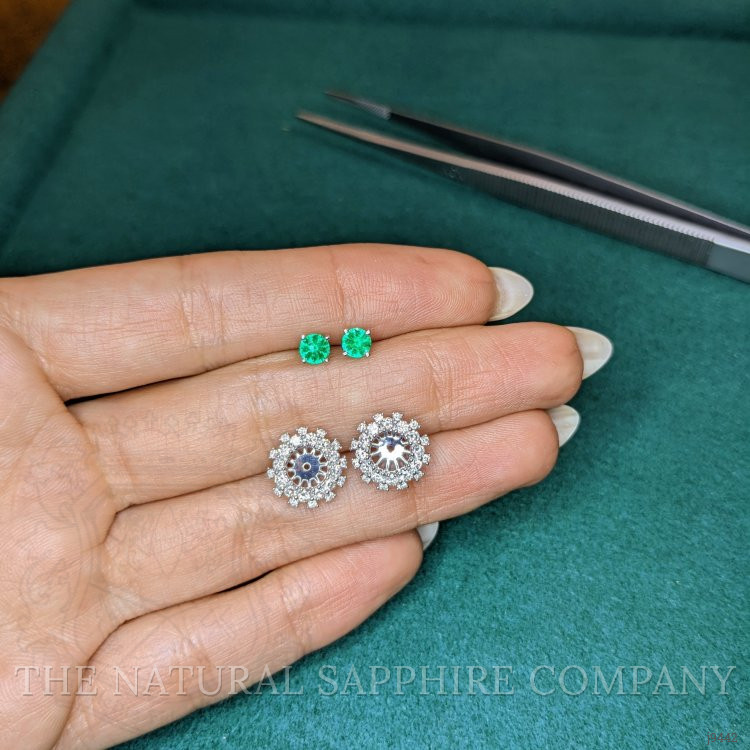 0.40 Ct.Tw. Emerald Natural Diamond Halo Earrings, 18K White Gold