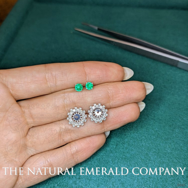0.40 Ct.Tw. Emerald Natural Diamond Halo Earrings, 18K White Gold