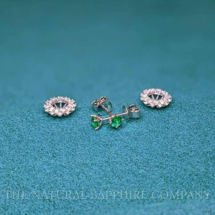 0.40 Ct.Tw. Emerald Natural Diamond Halo Earrings, 18K White Gold