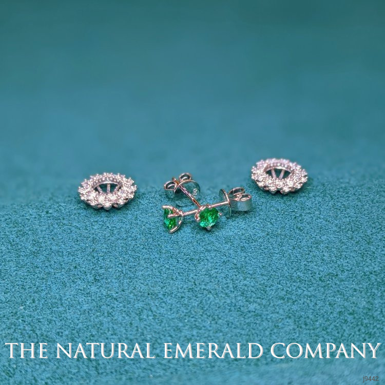 0.40 Ct.Tw. Emerald Natural Diamond Halo Earrings, 18K White Gold