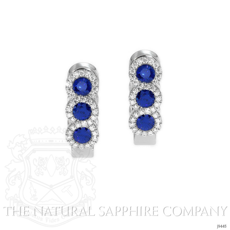 0.52 Ct.Tw. Blue Sapphire and Natural Diamond Pave Earrings, 18K White Gold