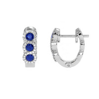 0.52 Ct.Tw. Blue Sapphire and Natural Diamond Pave Earrings, 18K White Gold Image