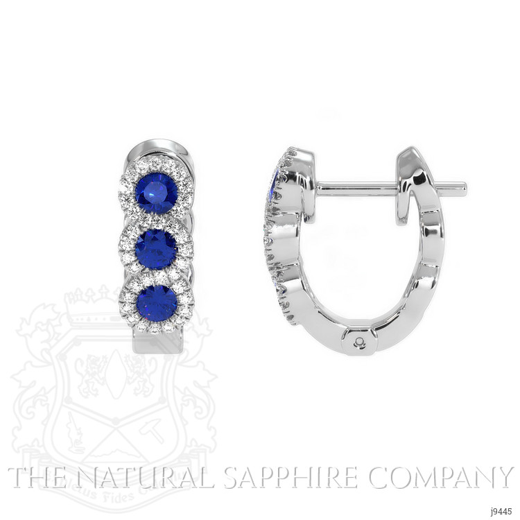 0.52 Ct.Tw. Blue Sapphire and Natural Diamond Pave Earrings, 18K White Gold