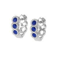0.52 Ct.Tw. Blue Sapphire and Natural Diamond Pave Earrings, 18K White Gold Image