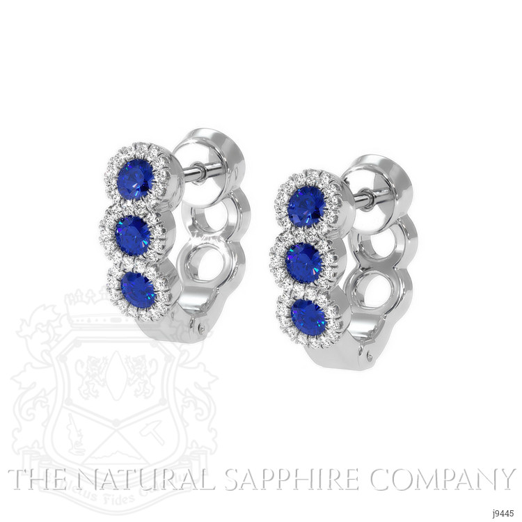 0.52 Ct.Tw. Blue Sapphire and Natural Diamond Pave Earrings, 18K White Gold