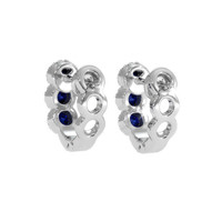 0.52 Ct.Tw. Blue Sapphire and Natural Diamond Pave Earrings, 18K White Gold Image