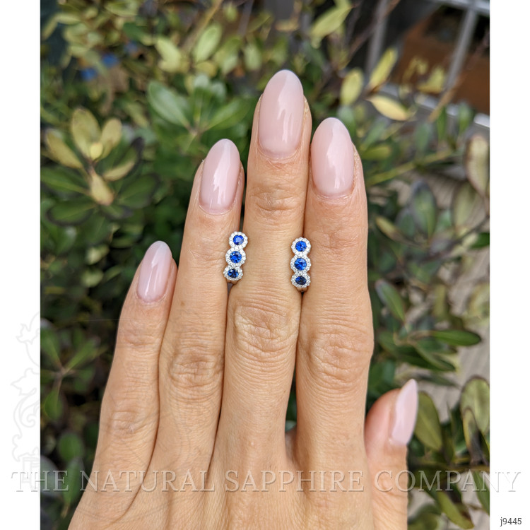 0.52 Ct.Tw. Blue Sapphire and Natural Diamond Pave Earrings, 18K White Gold