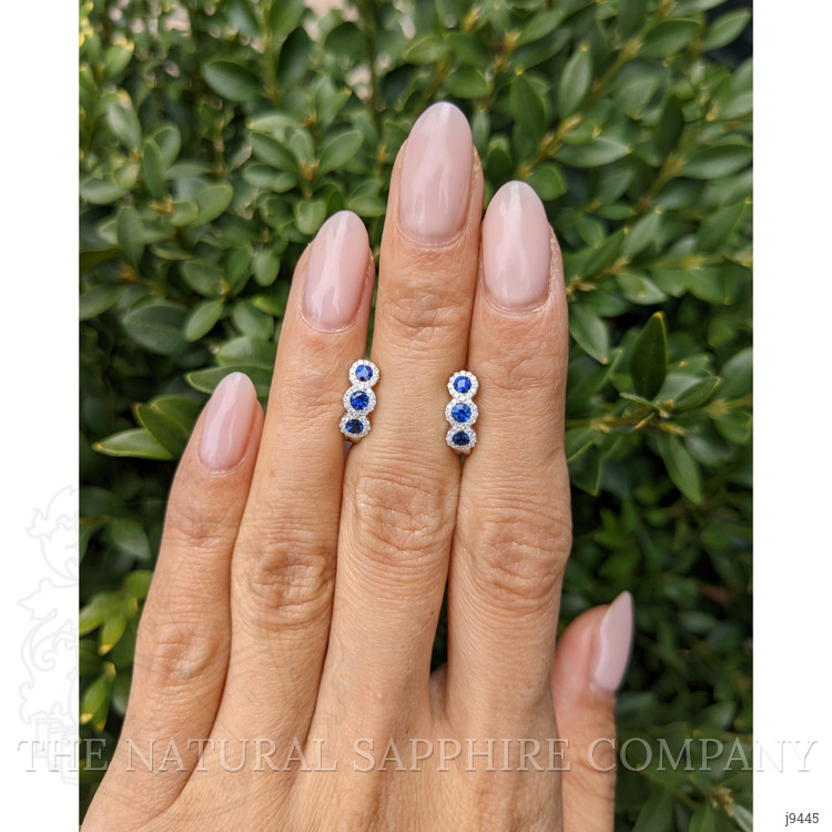 0.52 Ct.Tw. Blue Sapphire and Natural Diamond Pave Earrings, 18K White Gold