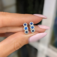 0.52 Ct.Tw. Blue Sapphire and Natural Diamond Pave Earrings, 18K White Gold Life Style
