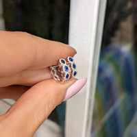 0.52 Ct.Tw. Blue Sapphire and Natural Diamond Pave Earrings, 18K White Gold Life Style