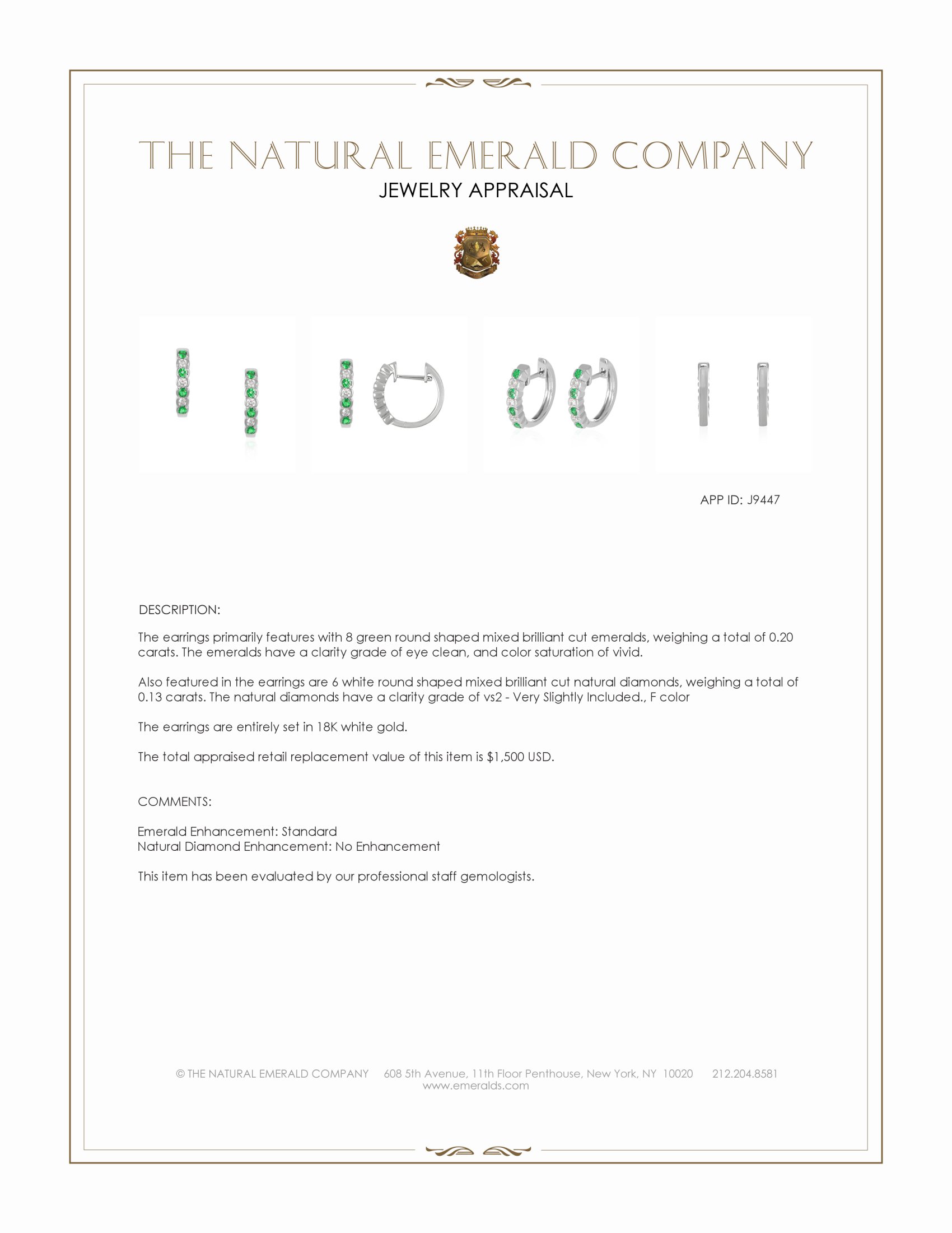 0.20 Ct.Tw. Emerald and Natural Diamond Bezel Earrings, 18K White Gold