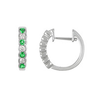 0.20 Ct.Tw. Emerald Natural Diamond Bezel Earrings, 18K White Gold Image