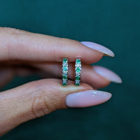 0.20 Ct.Tw. Emerald Natural Diamond Bezel Earrings, 18K White Gold Life Style