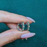 0.20 Ct.Tw. Emerald Natural Diamond Bezel Earrings, 18K White Gold Life Style