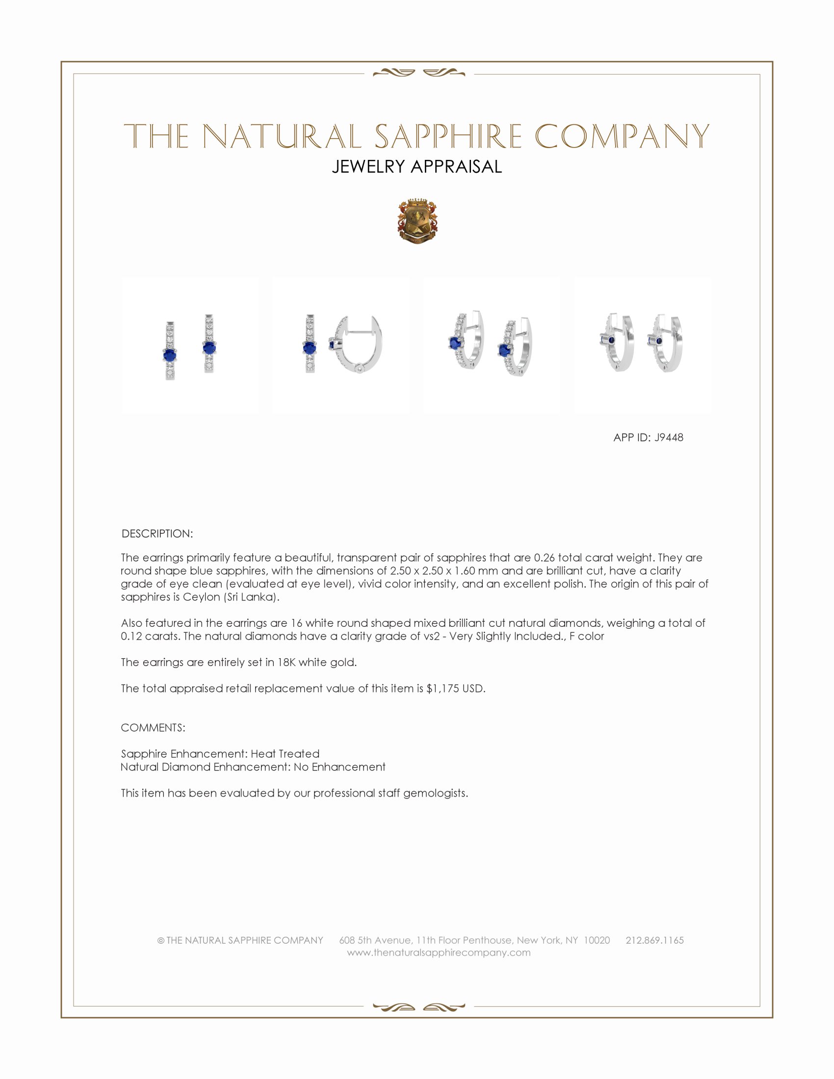0.26 Ct.Tw. Blue Sapphire and Natural Diamond Accent Stones Earrings, 18K White Gold