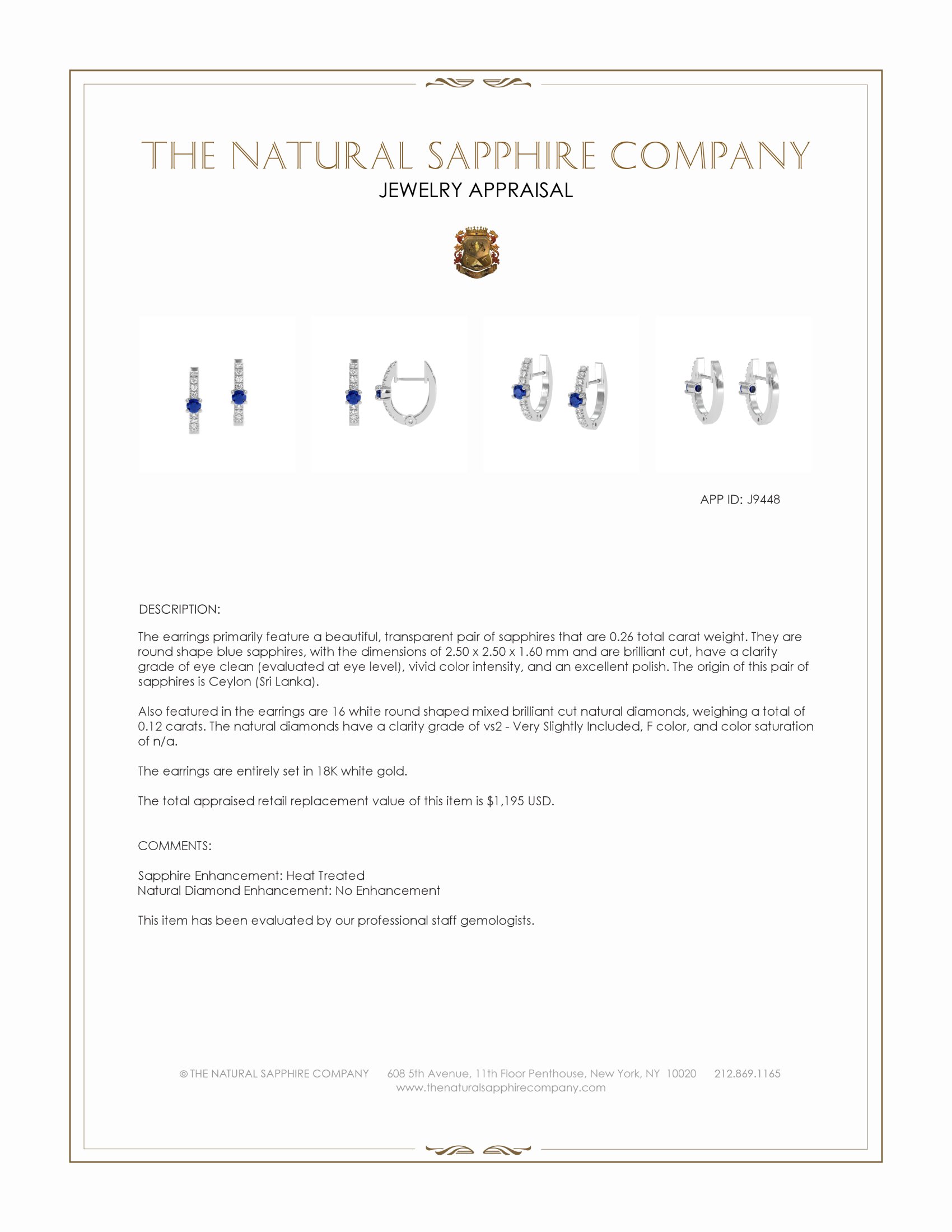 0.26 Ct.Tw. Blue Sapphire and Natural Diamond Accent Stones Earrings, 18K White Gold