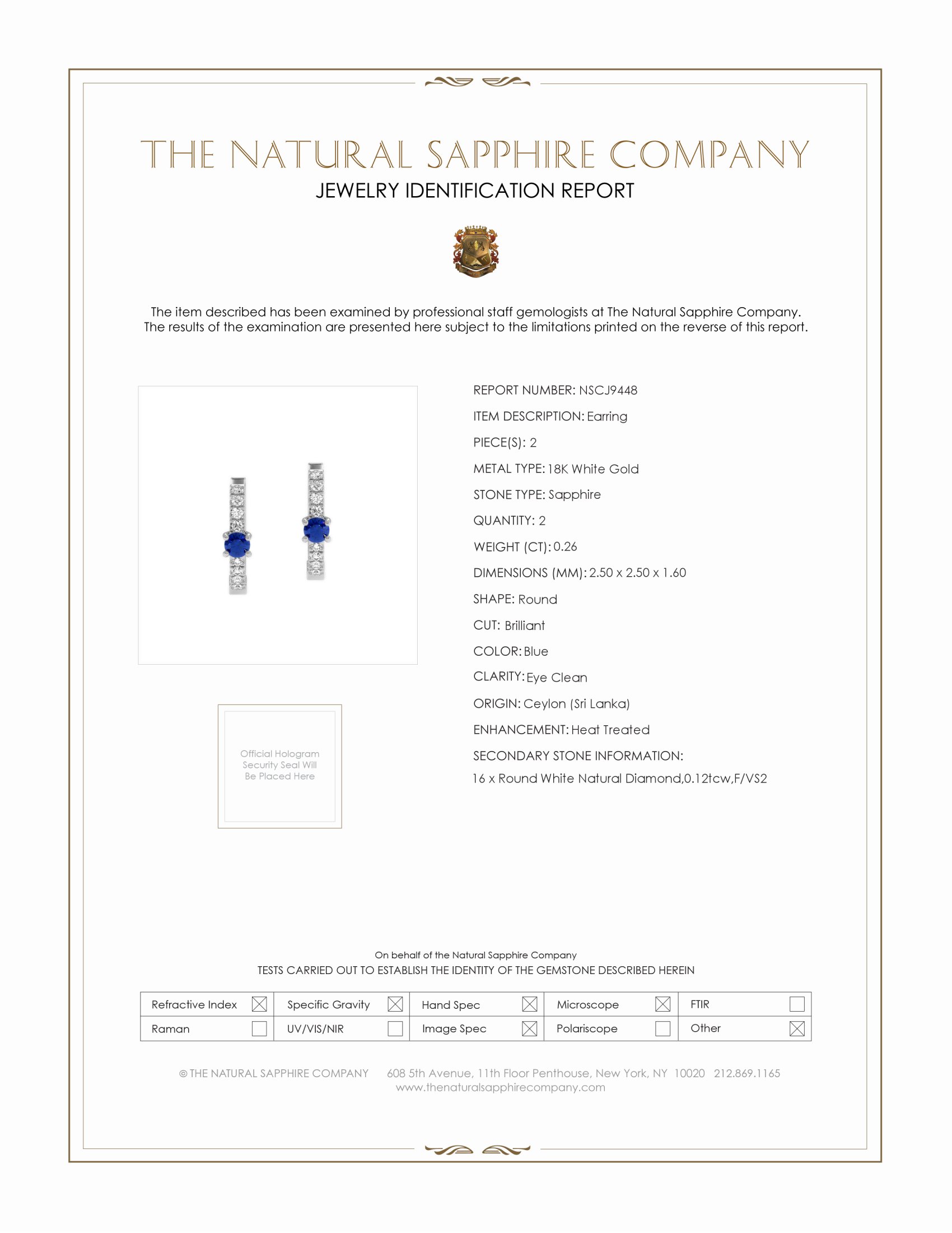 0.26 Ct.Tw. Blue Sapphire and Natural Diamond Accent Stones Earrings, 18K White Gold