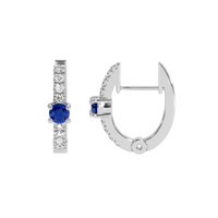 0.26 Ct.Tw. Blue Sapphire and Natural Diamond Accent Stones Earrings, 18K White Gold Image