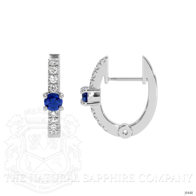 0.26 Ct.Tw. Blue Sapphire and Natural Diamond Accent Stones Earrings, 18K White Gold