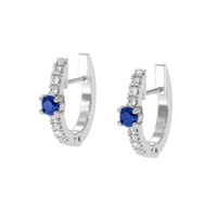 0.26 Ct.Tw. Blue Sapphire and Natural Diamond Accent Stones Earrings, 18K White Gold Image