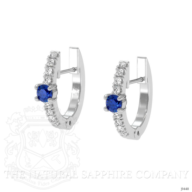 0.26 Ct.Tw. Blue Sapphire and Natural Diamond Accent Stones Earrings, 18K White Gold