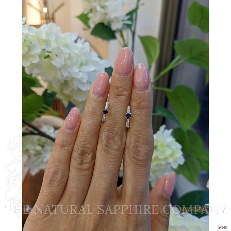 0.26 Ct.Tw. Blue Sapphire and Natural Diamond Accent Stones Earrings, 18K White Gold