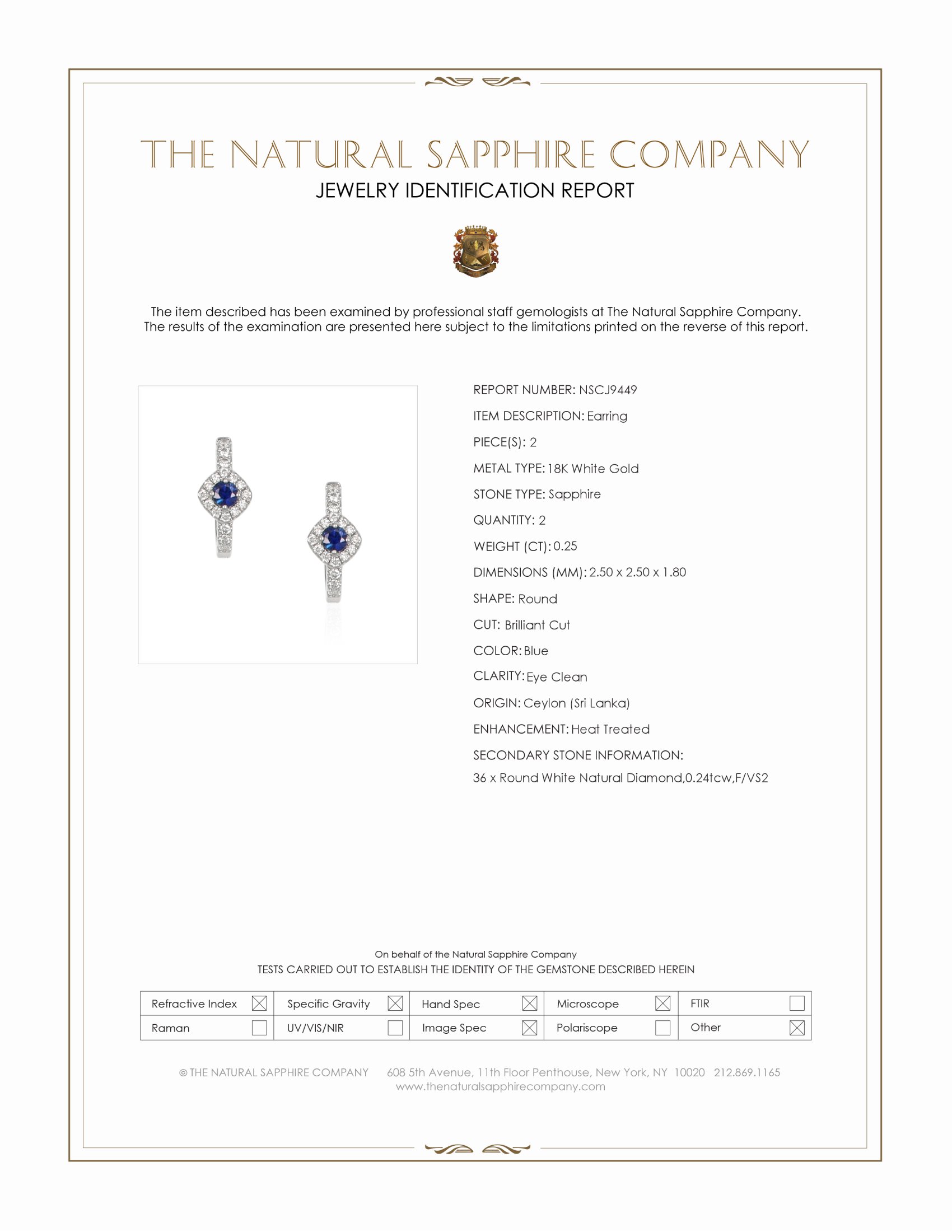 0.25 Ct.Tw. Blue Sapphire and Natural Diamond Pave Earrings, 18K White Gold
