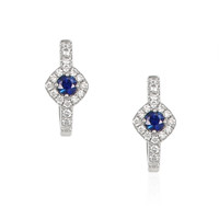 0.25&nbsp;Ct.Tw.Total Carat Weight Blue Sapphire and Natural Diamond Pave Earrings, 18K White Gold Video