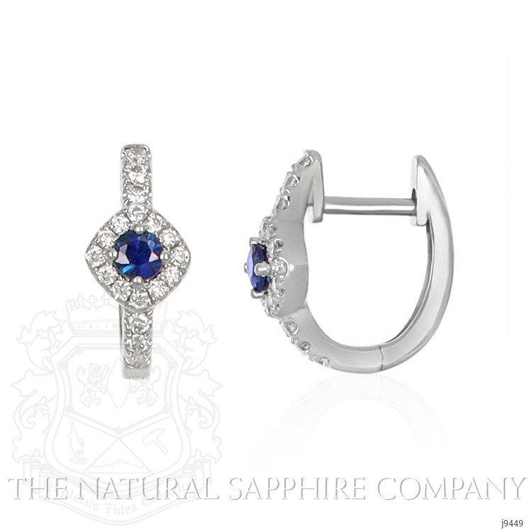 0.25 Ct.Tw. Blue Sapphire and Natural Diamond Pave Earrings, 18K White Gold