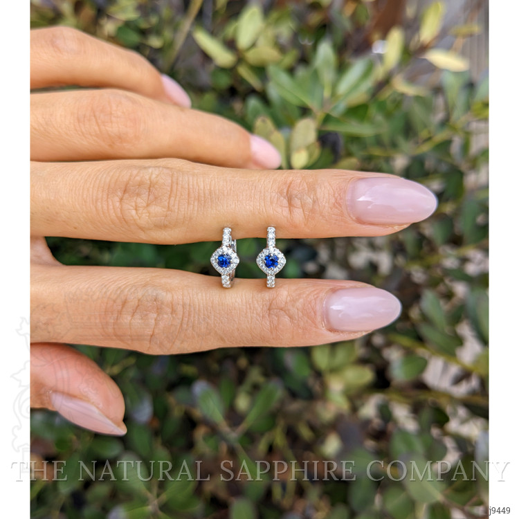 0.25 Ct.Tw. Blue Sapphire and Natural Diamond Pave Earrings, 18K White Gold