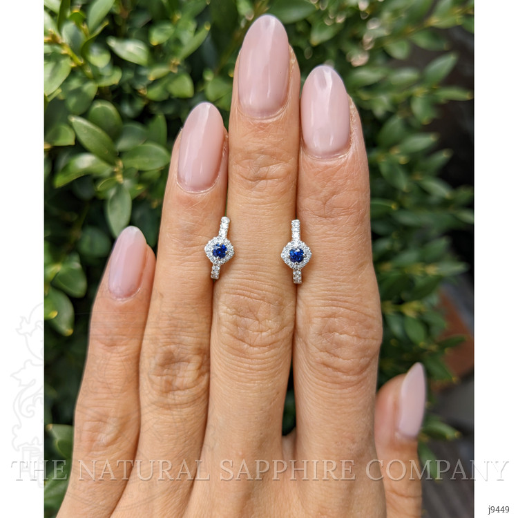 0.25 Ct.Tw. Blue Sapphire and Natural Diamond Pave Earrings, 18K White Gold