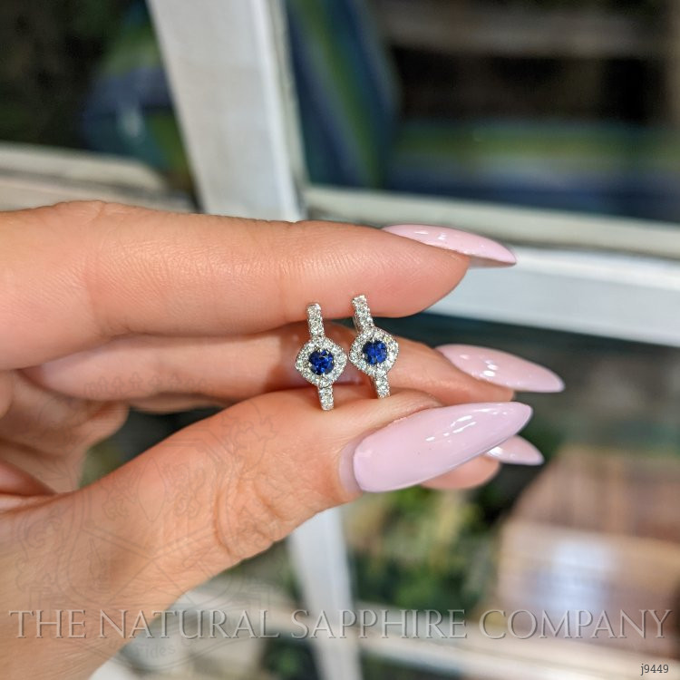 0.25 Ct.Tw. Blue Sapphire and Natural Diamond Pave Earrings, 18K White Gold