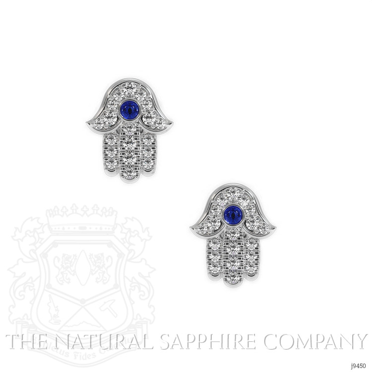 0.10 Ct.Tw. Blue Sapphire and Natural Diamond Religious Earrings, 18K White Gold