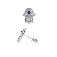 0.10&nbsp;Ct.Tw.Total Carat Weight Blue Sapphire and Natural Diamond Religious Earrings, 18K White Gold Image