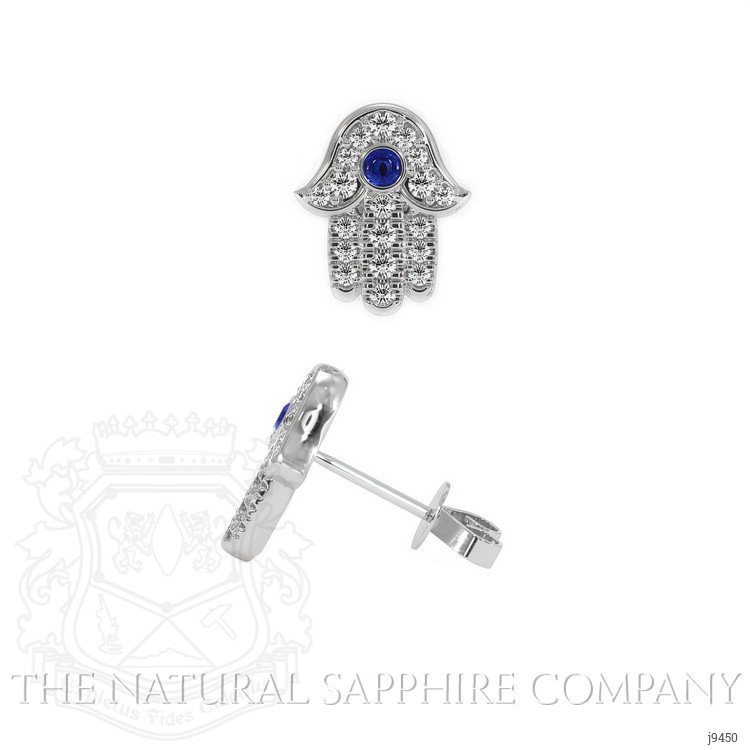 0.10 Ct.Tw. Blue Sapphire and Natural Diamond Religious Earrings, 18K White Gold