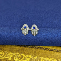0.10 Ct.Tw.Total Carat Weight Sapphire Natural Diamond Religious Earrings, 18K White Gold Life Style