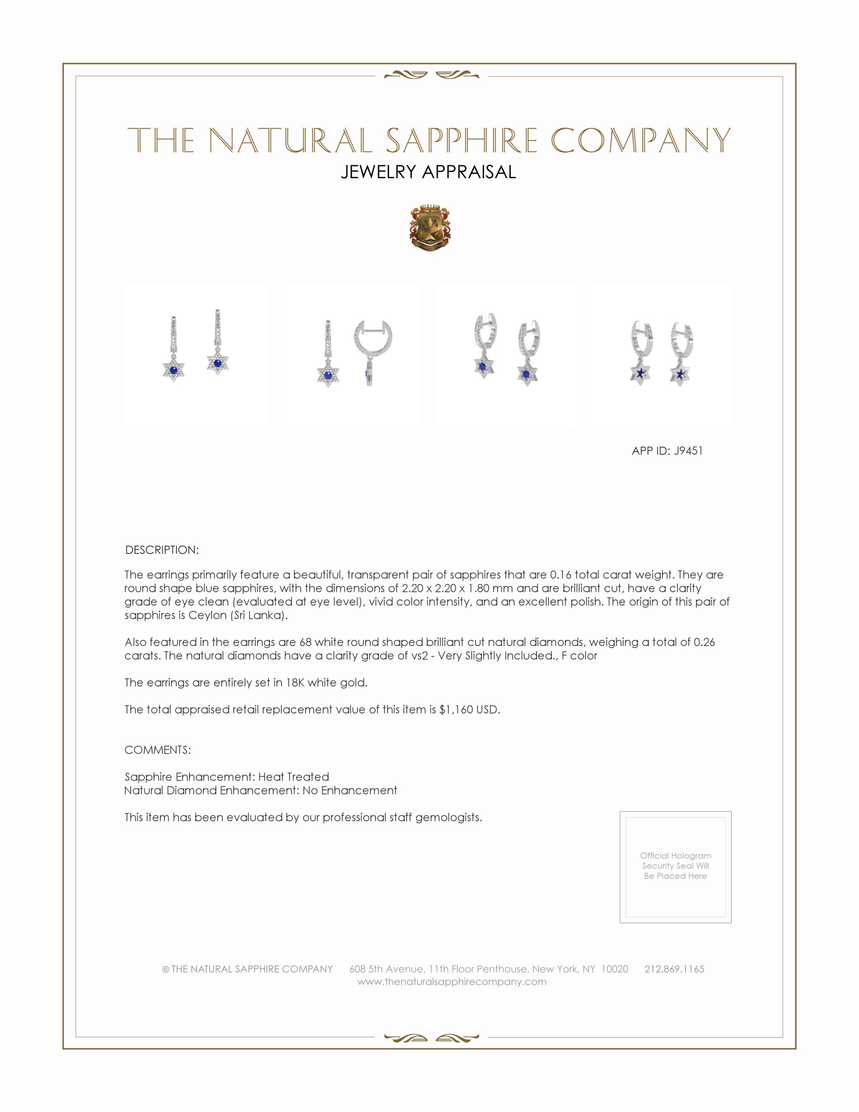 0.16 Ct.Tw. Blue Sapphire and Natural Diamond Hoops Earrings, 18K White Gold