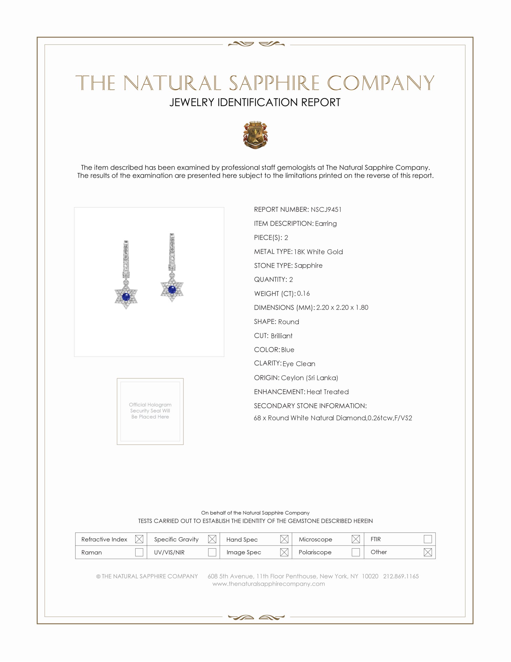 0.16 Ct.Tw. Blue Sapphire and Natural Diamond Hoops Earrings, 18K White Gold