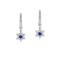 0.16&nbsp;Ct.Tw.Total Carat Weight Blue Sapphire and Natural Diamond Hoops Earrings, 18K White Gold Video