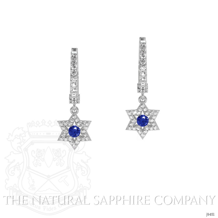 0.16 Ct.Tw. Blue Sapphire and Natural Diamond Hoops Earrings, 18K White Gold